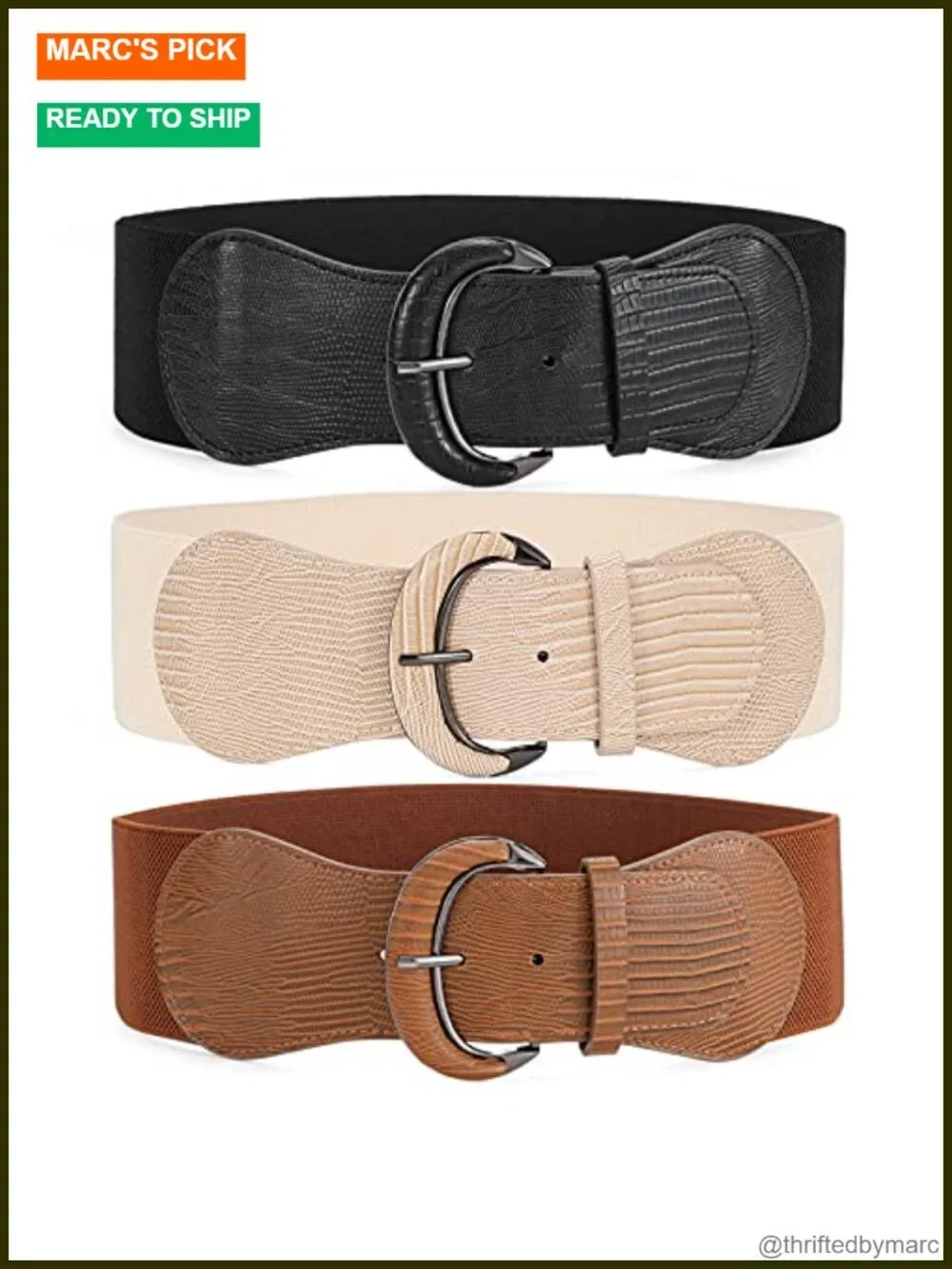 Wide Elastic Waist Belt - Faux Leather Stretchy Waistband 3 Pack